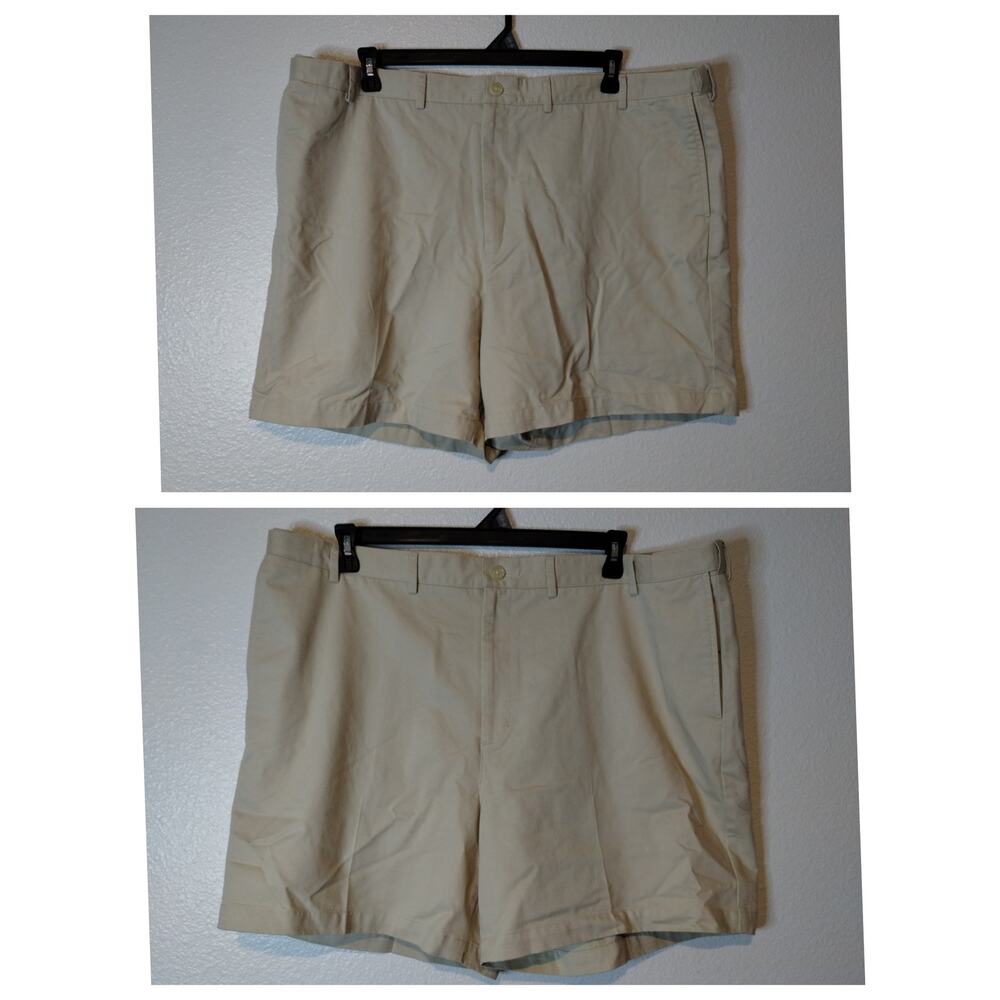 Lands' End Set of 2 Men Sz 44 Waist Tan Beige Khaki Chino Traditional Fit Shorts